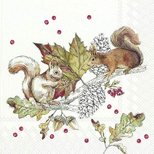 20 Servietten Eichh?rnchen und Blätter | Tiere | Herbst | Tischdeko 33x33cm von Serviettenshop