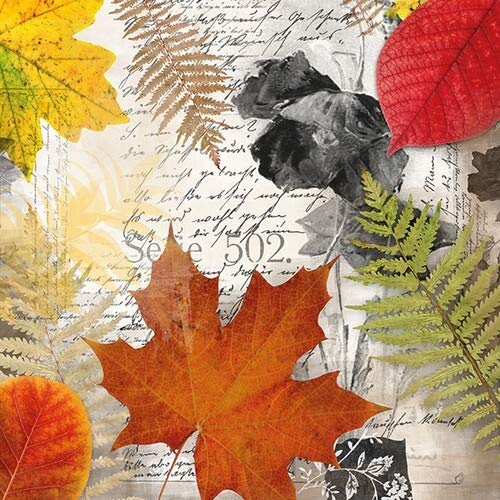 20 Servietten Herbstblätter auf Brief | Vintage | Herbst | Tischdeko 33x33cm von Serviettenshop