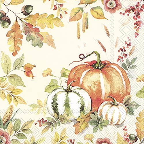 20 Servietten Kürbisse um Herbstblätter | Thanksgiving | Herbst | Tischdeko 33x33cm von Serviettenshop