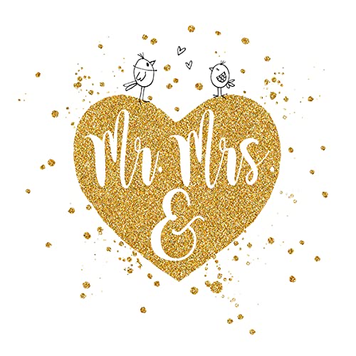 20 Servietten Mr. & Mrs im goldenen Herz | Liebe | Hochzeit | Tischdeko 33x33cm von KOMIRO