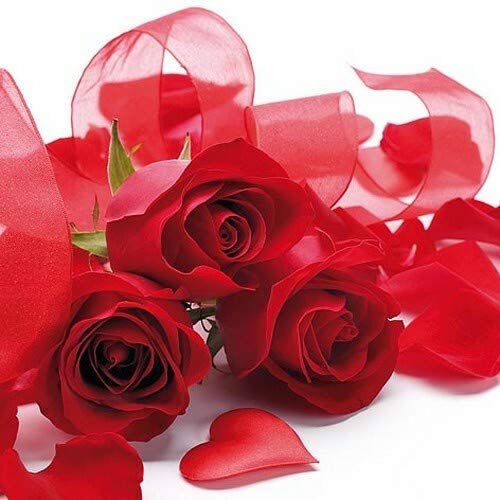 20 Servietten Rosen und Herzen in rot als Tischdeko für Hochzeit und Valentinstag 33x33cm von KOMIRO