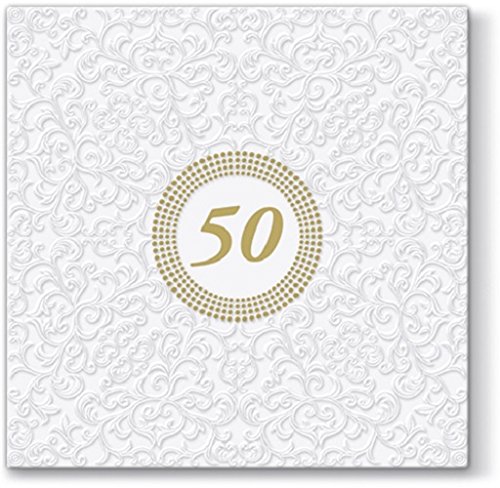 20 Servietten Symbol 50 wei?/gold/Goldhochzeit/Geburtstag 33x33cm von KOMIRO