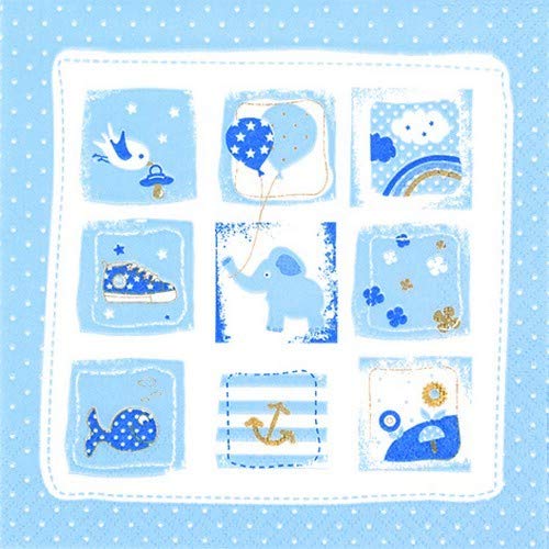 20 Servietten Baby Momente blau als Tischdeko zur Geburt und Taufe 33x33cm von Servietten Kinder