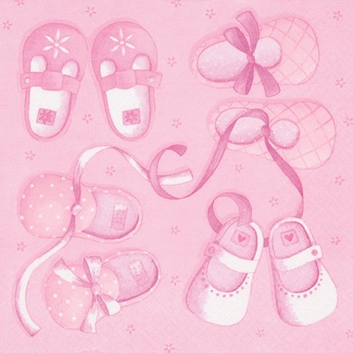20 Servietten Kleine Schuhe rosa/M?dchen/Geburt/Taufe 33x33cm von Servietten Kinder