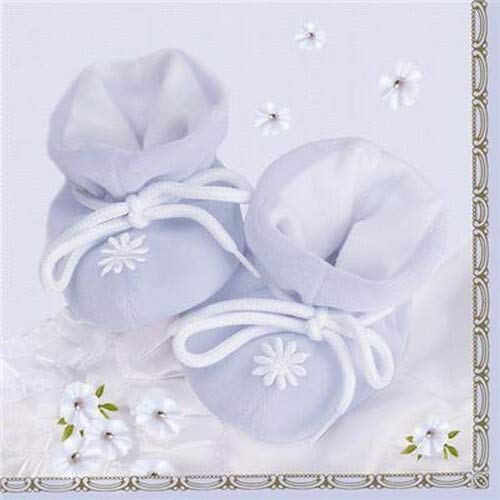 20 Servietten Kuschlige Schuhe auf blau zur Babyparty, Taufe oder Kindergeburtstag für Jungen 33x33cm von Servietten Kinder