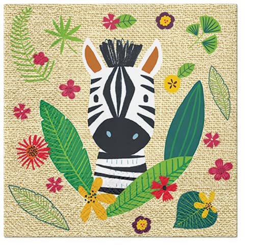 20 Servietten Lustiges Zebra an Blätter | Tiere | Kinder | Dschungel | Sommer 33x33cm von Servietten Kinder