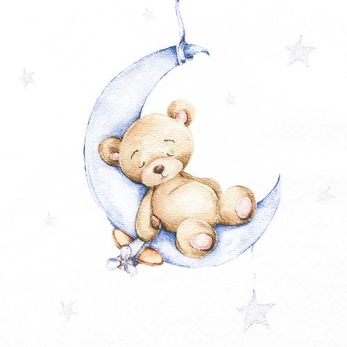 20 Servietten Teddy im Mond blau | Baby | Kinder | Geburt | Taufe | Jungen 33x33cm von Servietten Kinder