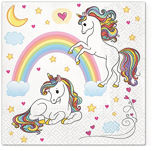 Servietten Kinder 20 Servietten Einhörner am Regenbogen | Einhorn | Kinder | Geburtstag | Mädchen | Fantasie | Tischdeko 33x33cm von Servietten Kinder