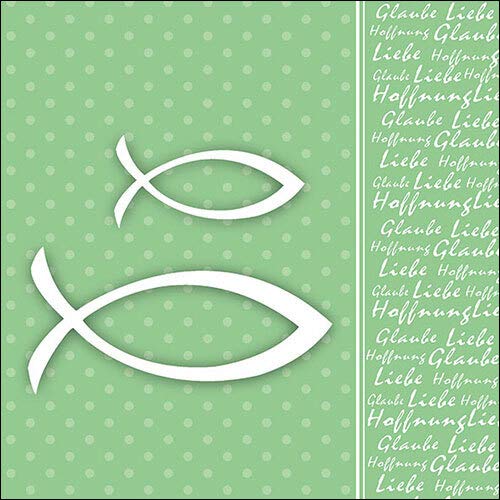 20 Servietten Fisch an Schrift grün - mit Hoffnung, Liebe, Glaube - zur Taufe, Kommunion und Konfirmation 33x33cm von Servietten Konfirmation - Kommunion
