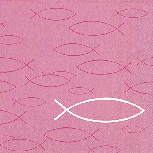 20 Servietten Fische festlich pink als Tischdeko für die Taufe, Kommunion, Konfirmation und Hochzeit 33x33cm von Servietten Konfirmation - Kommunion