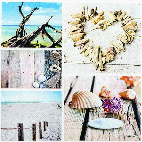 20 Servietten Collage vom Strandbesuch/Maritim/Muscheln/Meer/Sommer 33x33cm von Servietten Maritim