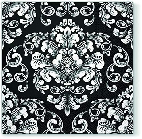 20 Servietten Florale Ornamente schwarz/weiß/Muster/Fest/Feier 33x33cm von Serviettenshop