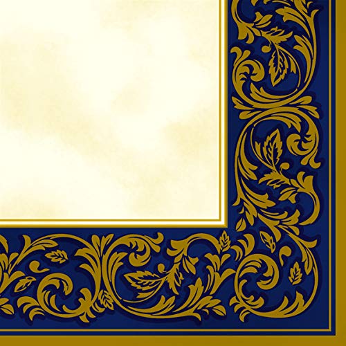 20 Servietten Goldene Bord?re auf blau creme | Fest | Feier | Geburtstag | Hochzeit | Tischdeko 33x33cm von Serviettenshop