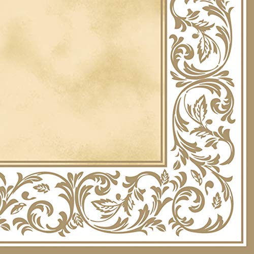 20 Servietten Goldene Bordüre auf weiß creme | Fest | Feier | Hochzeit | Tischdeko 33x33cm von Serviettenshop