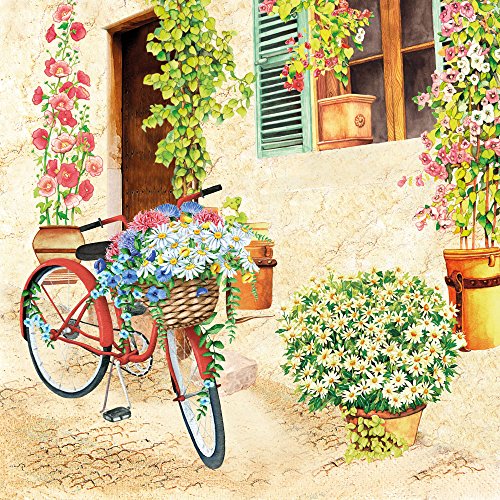 20 Servietten Cottage Blumenfahrrad/Blumen/Frühling/Sommer 33x33cm von Servietten Natur und Garten