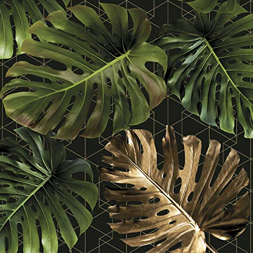 20 Servietten Goldenes Blatt unter den grünen | Blätter | Dschungel | Tischdeko 33x33cm von Servietten Natur und Garten