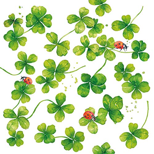 20 Servietten Marienkäfer an grünen Kleeblättern | Glück | Natur | Silvester 33x33cm von Servietten Natur und Garten