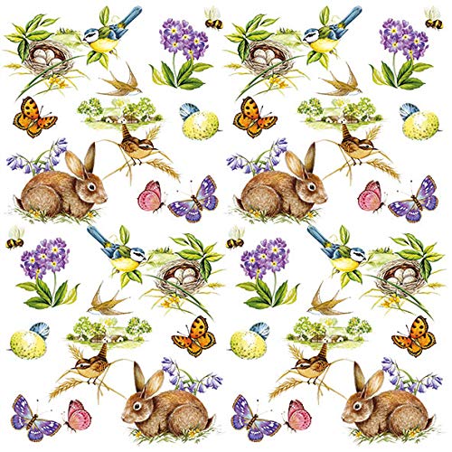 20 Servietten Kleine Osterfreuden | Hasen | Blumen | Schmetterlinge | Vögel 33x33cm von Servietten Ostern