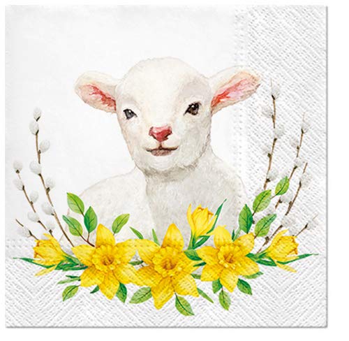 20 Servietten Lamm um Narzissen | Frühling | Ostern | Tiere 33x33cm von Servietten Ostern