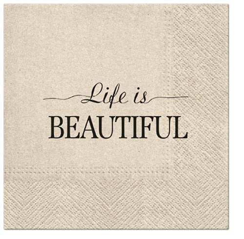 20 Servietten Recycling Papier We care Beautiful Life | Spruch | Tischdeko 33x33cm von Servietten Schrift