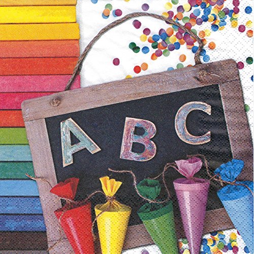 20 Servietten ABC 123 - Schulanfang farbenfroh / Einschulung / Schule / Schultüten 33x33cm von KOMIRO