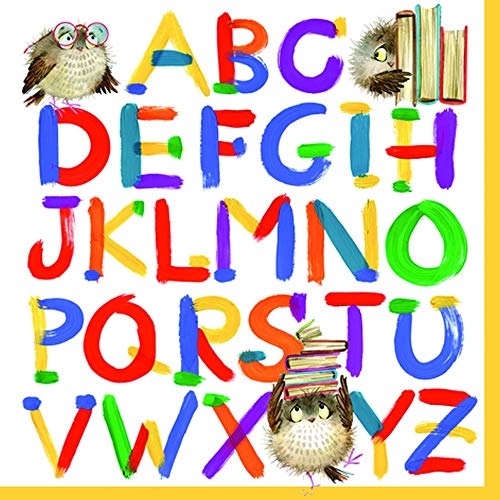 20 Servietten Eule erklärt Alphabet als Tischdeko zum Schulanfang, Einschulung für Jungen und Mädchen 33x33cm von KOMIRO