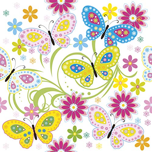 20 Servietten Blüten und Schmetterlinge als Tischdeko für Ostern, Frühling und Sommer 33x33cm von Servietten Sommer