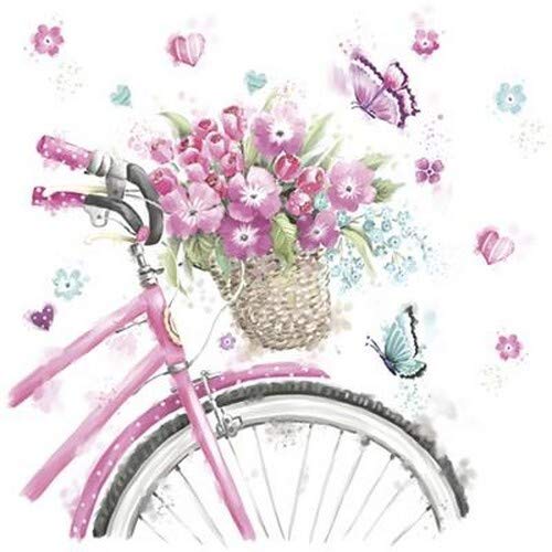 20 Servietten Fahrrad mit Blumenkorb als Tischdeko für den Frühling und Sommer 33x33cm von Servietten Sommer
