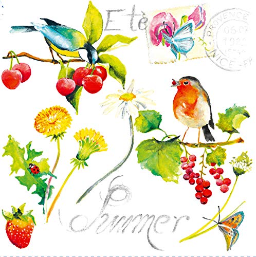 20 Servietten Fr?hliche Vögel im Sommer | Erdbeeren | Garten | Blumen | Tiere 33x33cm von Servietten Sommer