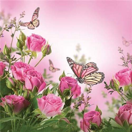 20 Servietten Schmetterling an pinke Rosen | Blumen | Tiere | Sommer 33x33cm von Servietten Sommer