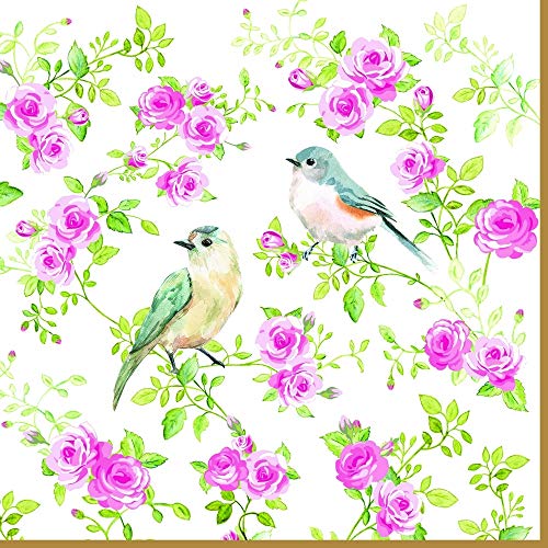 20 Servietten Vögel inmitten von Rosen | Blumen | Frühling | Sommer 33x33cm von Servietten Sommer