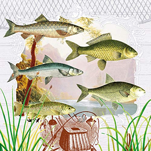 20 Servietten Fische im Portrait/Tiere/See/Angeln 33x33cm von Servietten Tiere