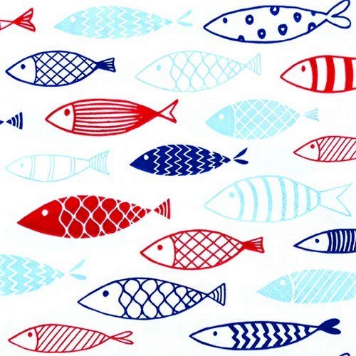 20 Servietten Fische im Schwarm rot-blau als Tischdeko für Maritime Feste 33x33cm von Servietten Tiere