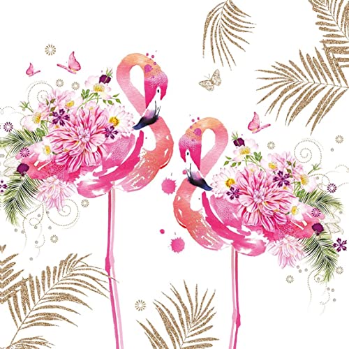 20 Servietten Flamingos aus Blumen | Tiere | Tischdeko 33x33cm von Servietten Tiere