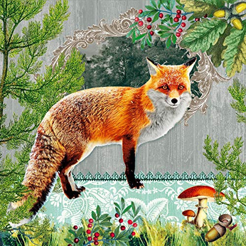 20 Servietten Fuchs und Hase im Portrait als Tischdeko für Liebhaber von Tiere und Wald 33x33cm von Servietten Tiere