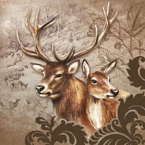 20 Servietten Hirschpaar an Ornamente | Hirsch | Reh | Tiere | Wald | Herbst 33x33cm von Servietten Tiere