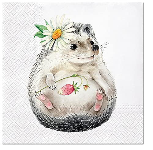 20 Servietten Igel sammelt Erdbeeren | Tiere | Tiermotiv | Frühling | Sommer | Wald | Tischdeko 33x33cm von Servietten Tiere