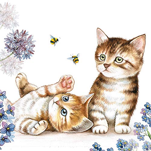 20 Servietten Katzen spielen mit Bienen | Tiere | Tischdeko 33x33cm von Servietten Tiere