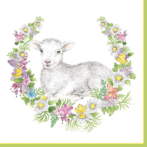 20 Servietten Lamm im Frühlingskranz | Tiere | Frühling | Ostern 33x33cm von Servietten Tiere