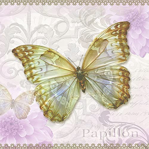 20 Servietten Nat?rlicher Schmetterling auf orchid | Tiere | Sommer | Tiermotiv | Tischdeko 33x33cm von Servietten Tiere