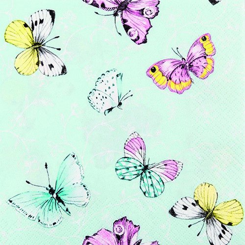20 Servietten Schmetterlinge auf mintgr?n/Tiere/Sommer/Vintage 33x33cm von Servietten Tiere