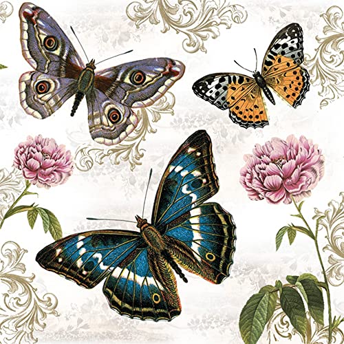 20 Servietten Schmetterlinge mit Ornamente und Blumen | Tiere | Tiermotiv | Frühling | Sommer | Ostern | Tischdeko 33x33cm von Servietten Tiere
