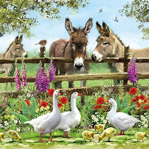20 Servietten Tiere am Zaun als Tischdeko mit Tieren für den Frühling und Sommer 33x33cm von Servietten Tiere