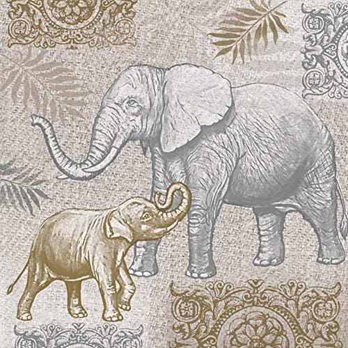 Servietten Tiere 20 Servietten Elefanten in gold/silber | Tiere | Tiermotiv | Afrika | afrikanisch | Indien | Tischdeko 33x33cm von Servietten Tiere