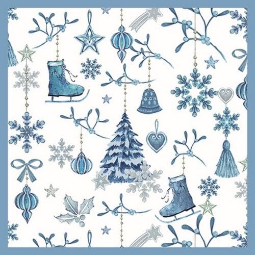 20 Servietten Blaue Winterharmonie | Winter | Weihnachten | Tischdeko 33x33cm von Servietten Weihnachten