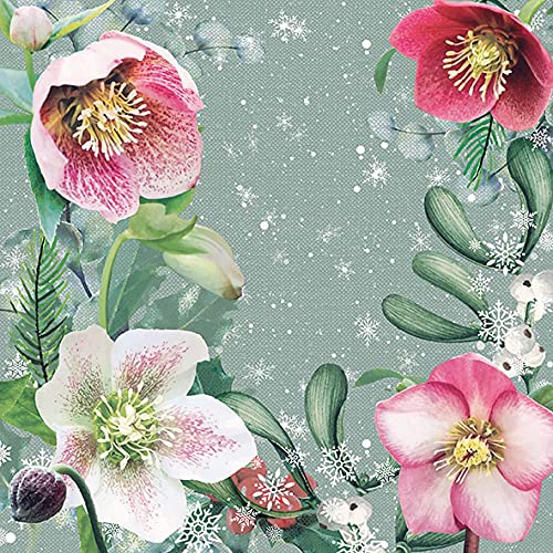 20 Servietten Christrosen auf grün | Blumen | Winter | Weihnachten | Tischdeko 33x33cm von Servietten Weihnachten