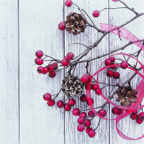 20 Servietten Cottage Rosehip Natur auf Holz/Weihnachten/Winter 33x33cm von Servietten Weihnachten