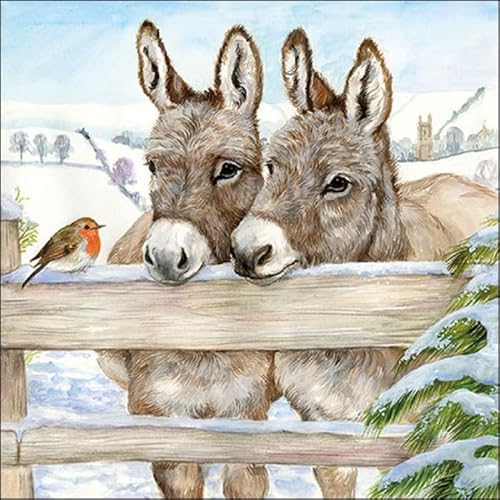 20 Servietten Esel im Winter als Tischdeko für Tierliebhaber 33x33cm von Servietten Weihnachten