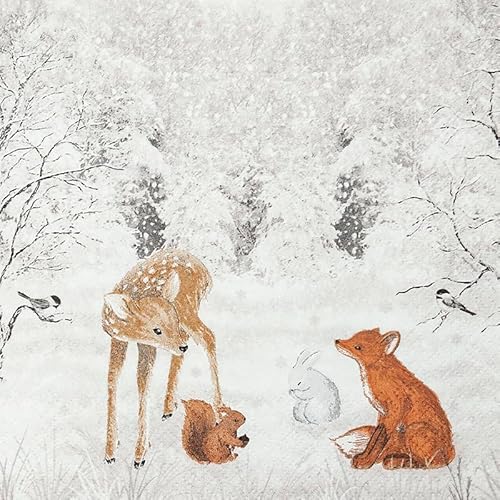 20 Servietten Friedlicher Wald als Tischdeko für Liebhaber von Tiere im Winter 33x33cm von Servietten Weihnachten