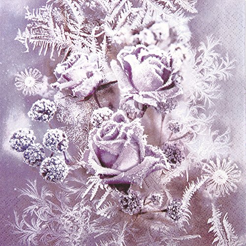 20 Servietten Frosted Roses - Gefrorene Rosen lila/Blumen/Winter/Weihnachten 33x33cm von Servietten Weihnachten